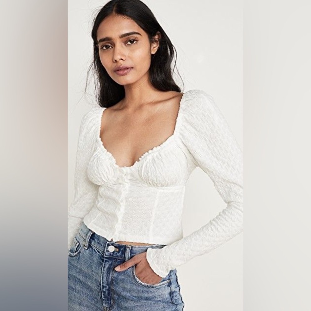 [Free People] Ladybug Cotton Eyelet Bustier Long Sleeve Top in White